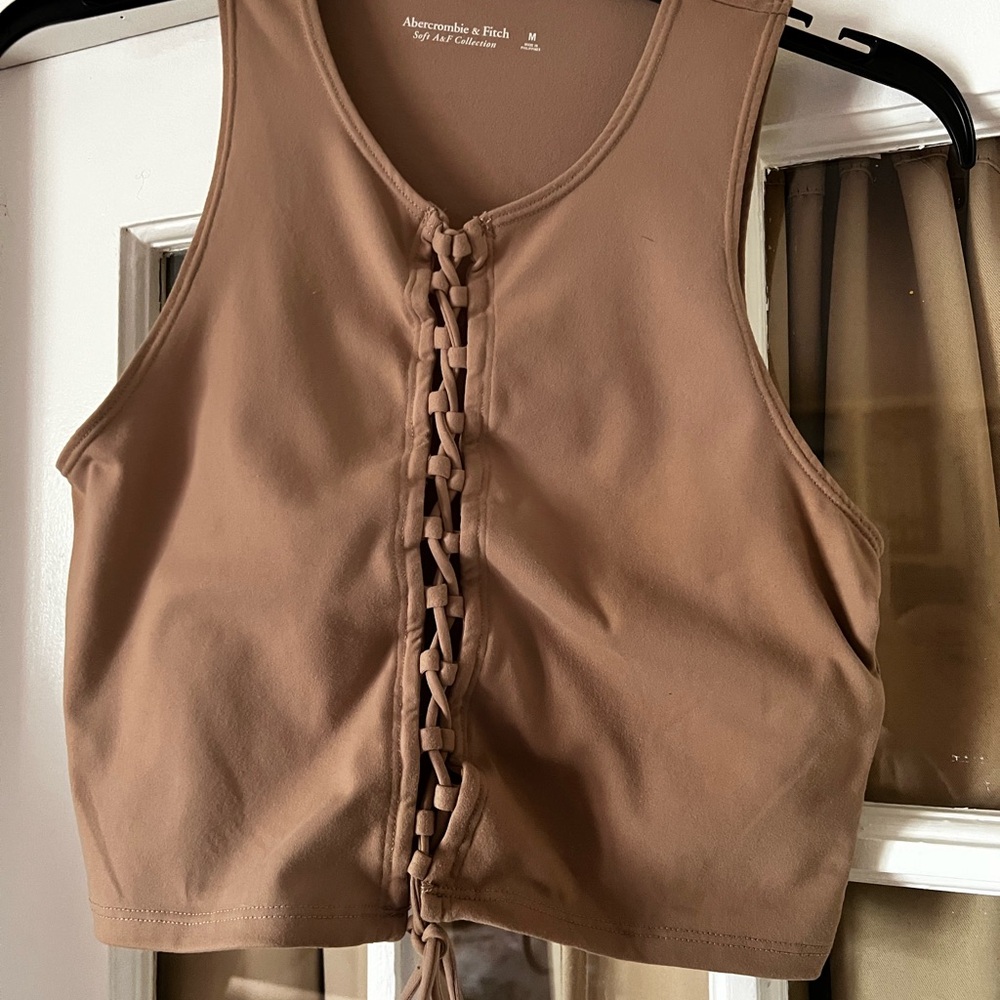Abercrombie & Fitch Women's Tan Lace-Up Top Crop Top